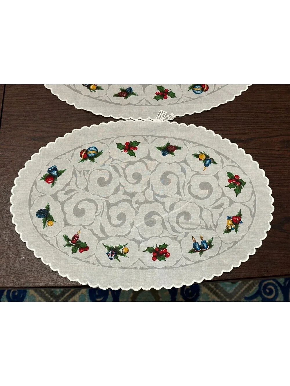 Vintage Christmas Peixoto Placemats 6 Oval Made in Portugal Wreath Holly
